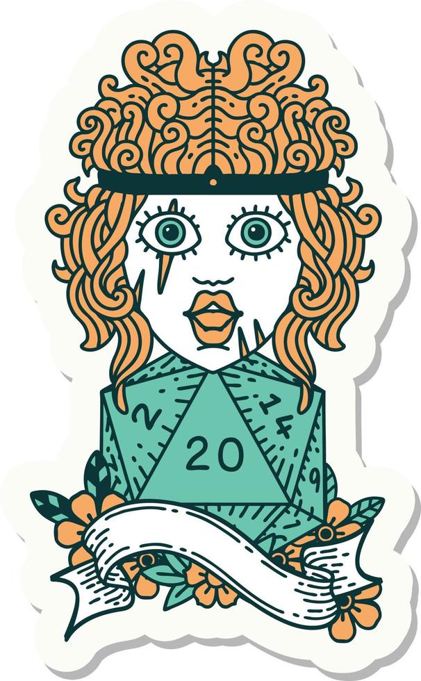 sticker of a human barbarian with natural twenty dice roll vector