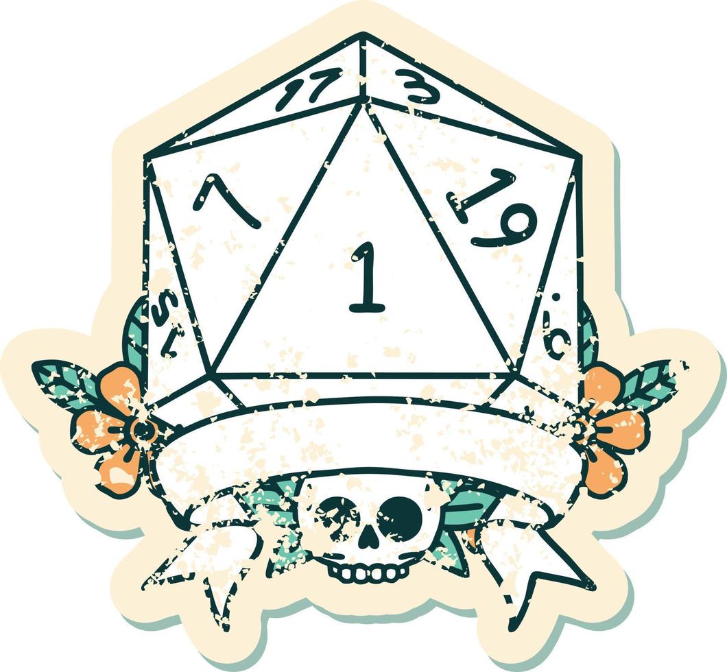 estilo de tatuaje retro natural uno d20 tirada de dados vector