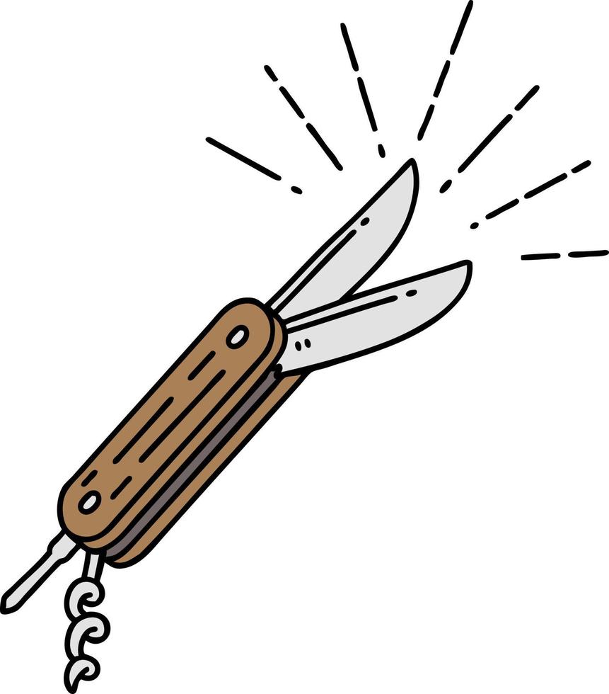 ilustración de un cuchillo plegable estilo tatuaje tradicional vector