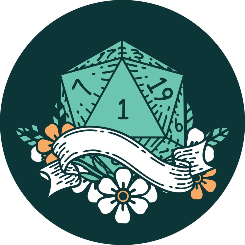 icon of natural one d20 dice roll vector