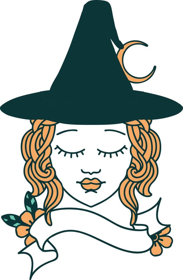 Retro Tattoo Style human witch character face vector