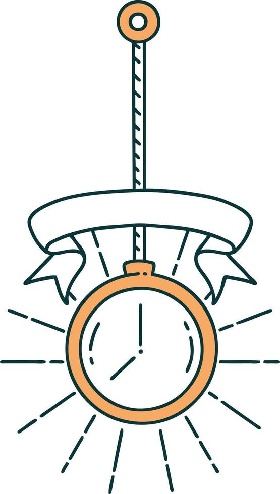 scroll banner with tattoo style gold pocket watch vector