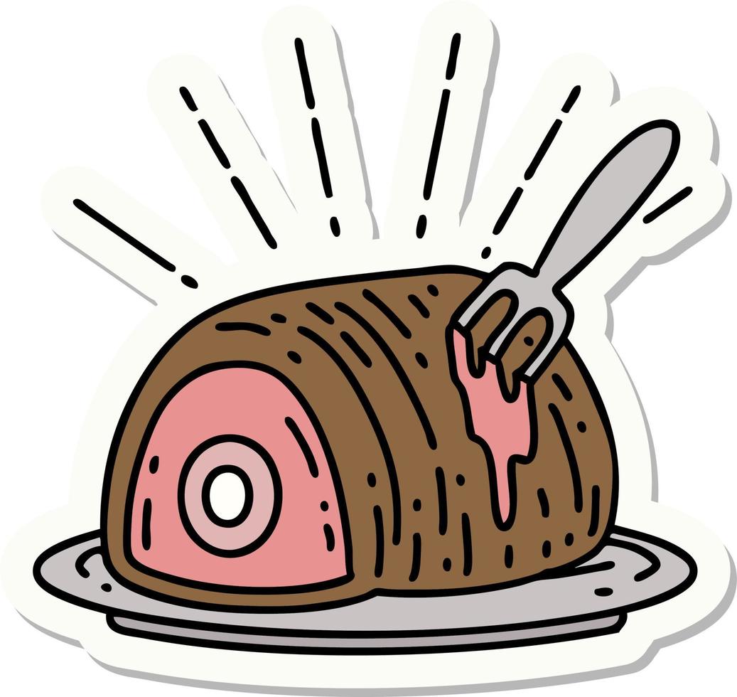 sticker of a tattoo style roast beef vector