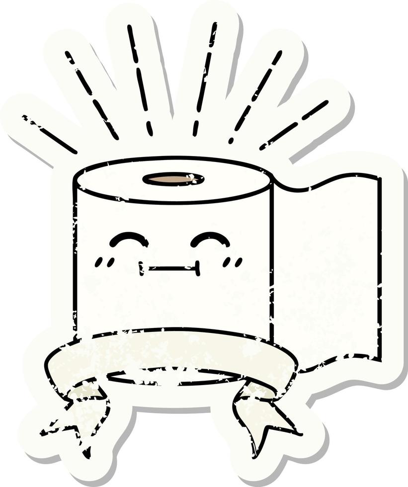 worn old sticker of a tattoo style toilet paper character vector