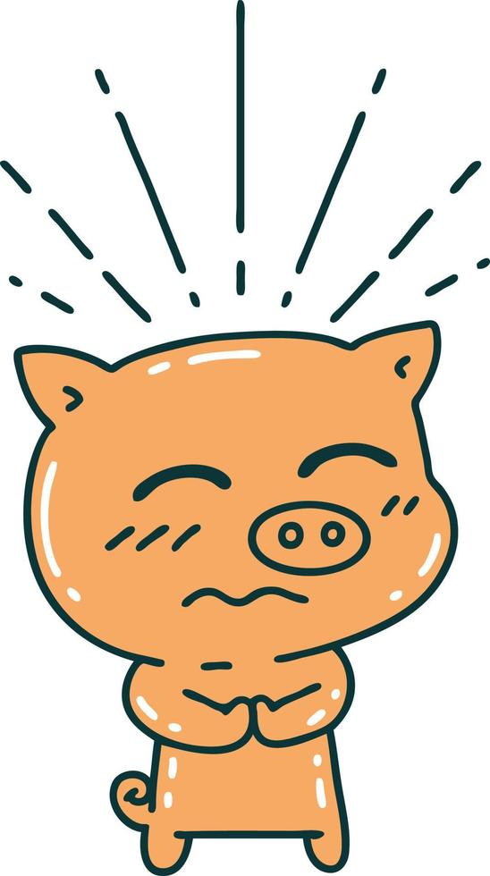 illustration of a traditional tattoo style nervous pig character vector