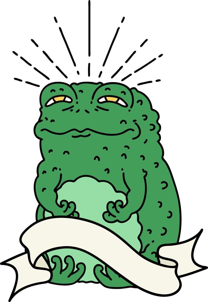 scroll banner with tattoo style toad character vector