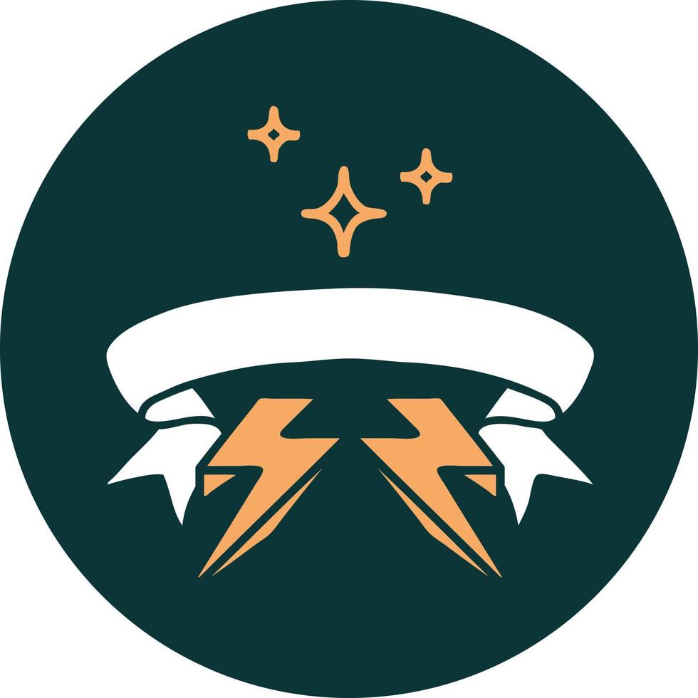 tattoo style icon with banner of lighting bolt vector