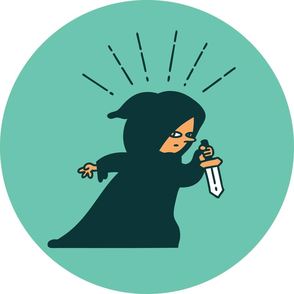 icon of a tattoo style assassin with knife vector