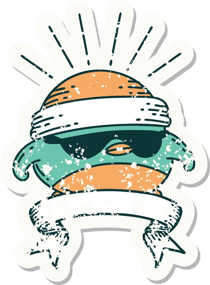 worn old sticker of a tattoo style cool robin vector