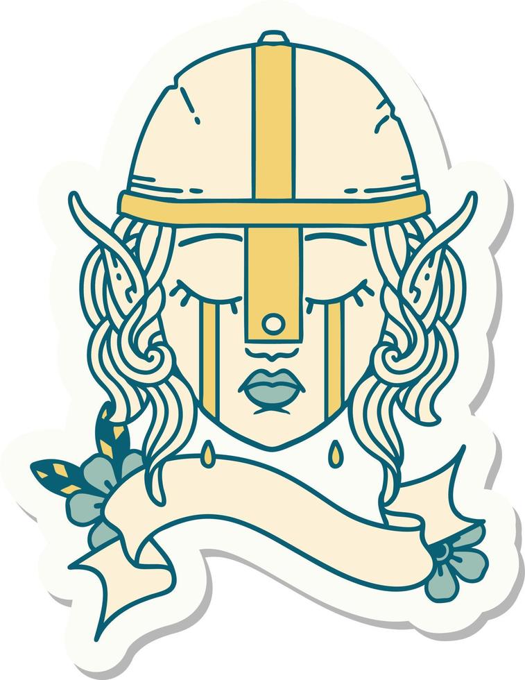 sticker of a crying elf fighter character face vector