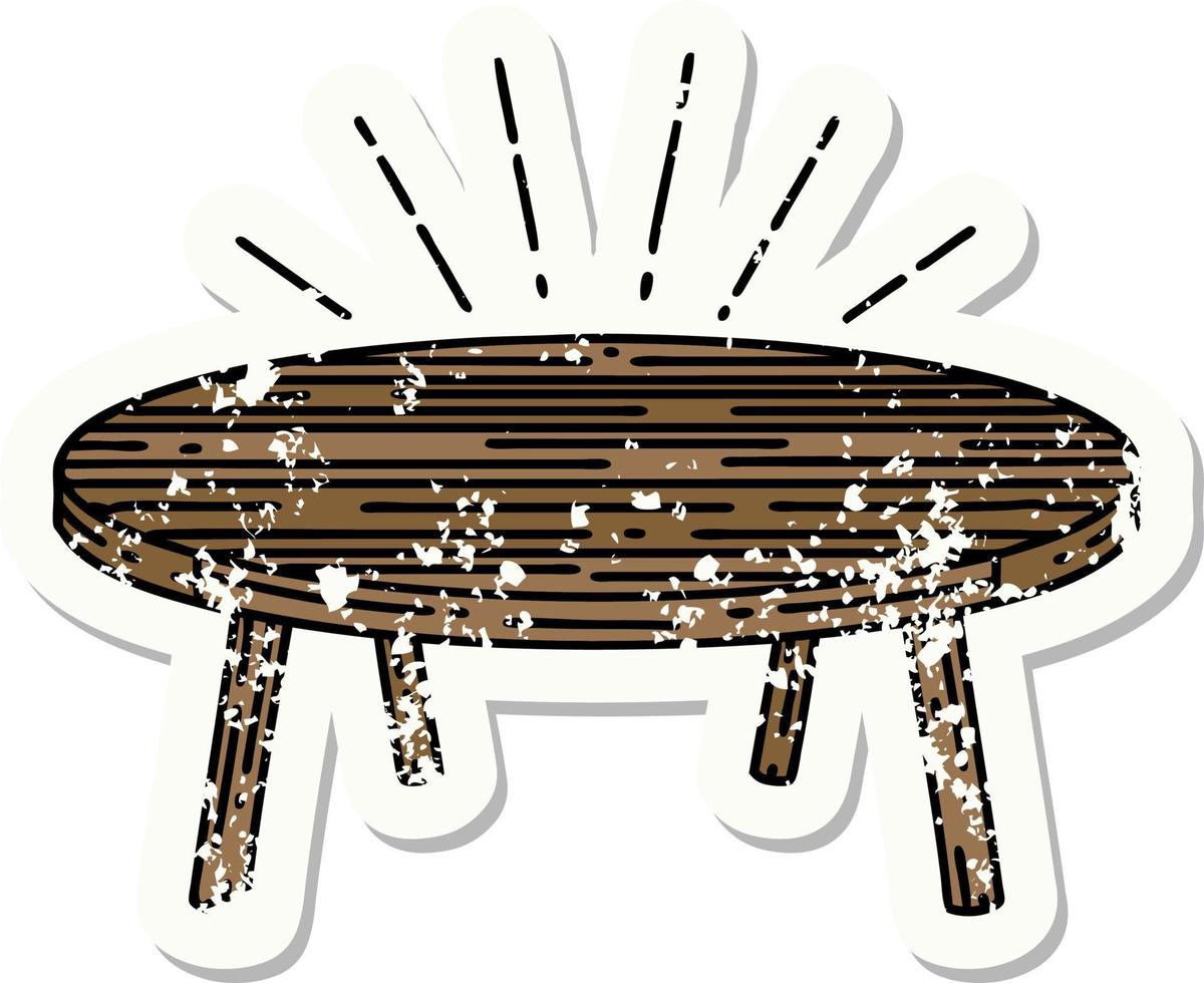 worn old sticker of a tattoo style wood table vector