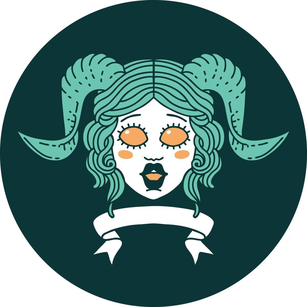 icon of tiefling character face with scroll banner vector