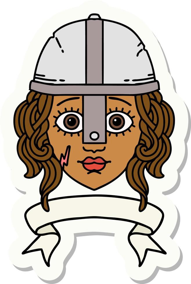sticker of a human fighter character with scroll banner vector