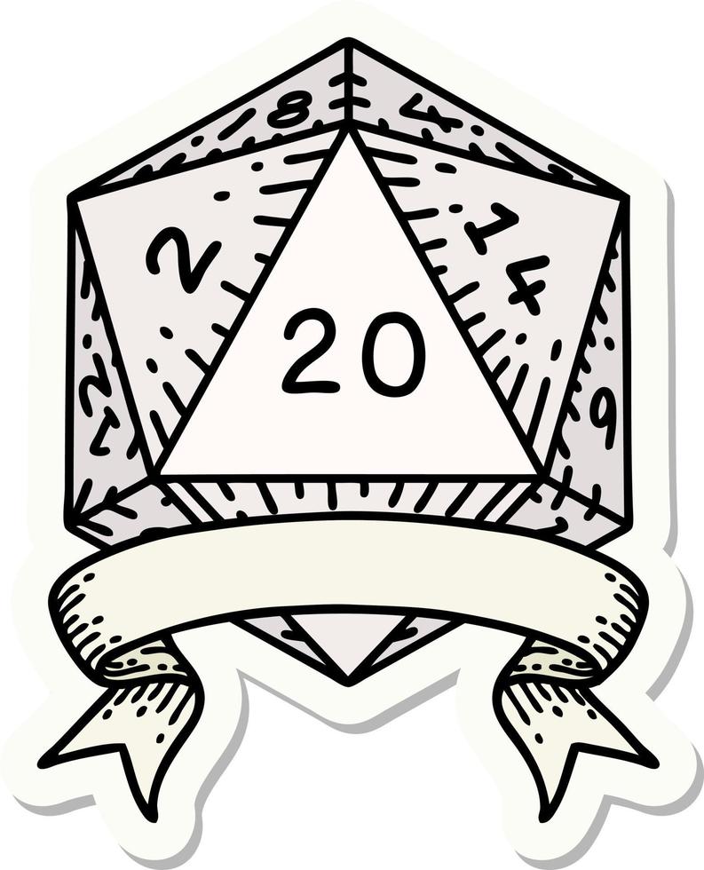 sticker of a natural 20 critical hit D20 dice roll vector