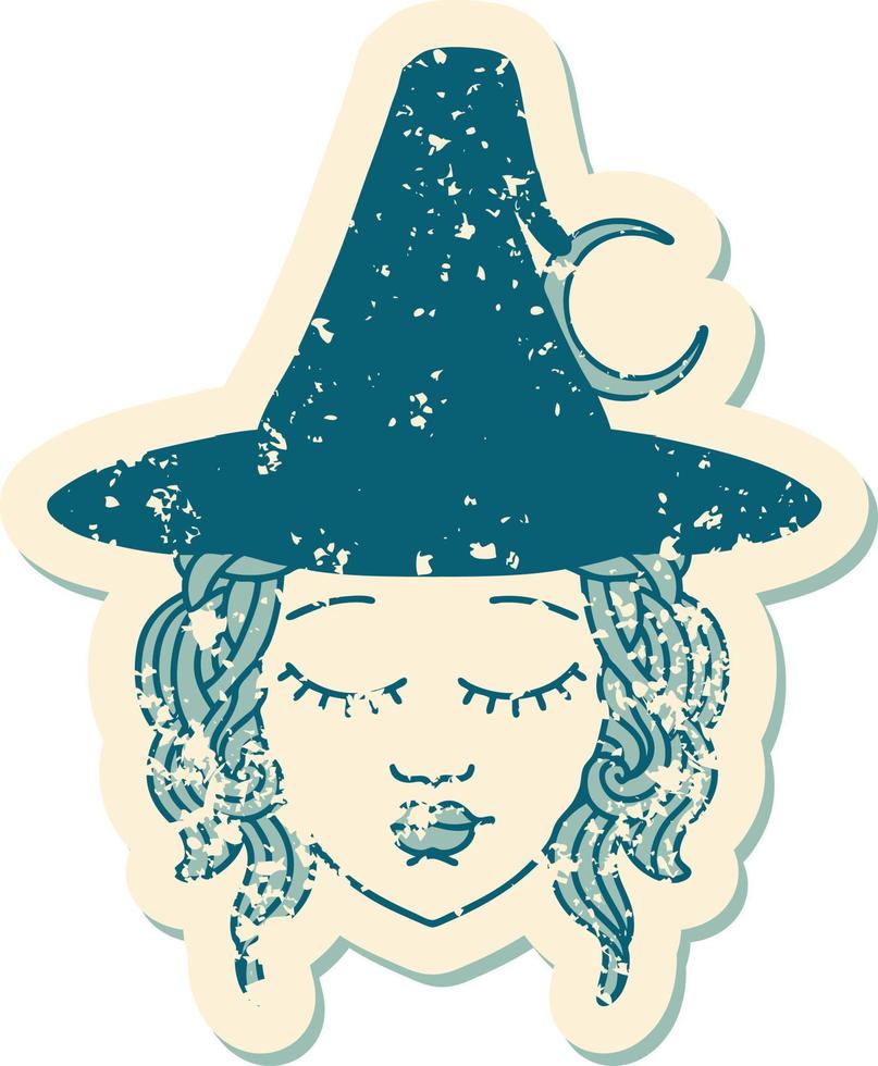 grunge sticker of a human mage character vector