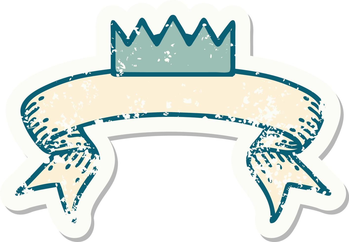 worn old sticker with banner of a crown vector