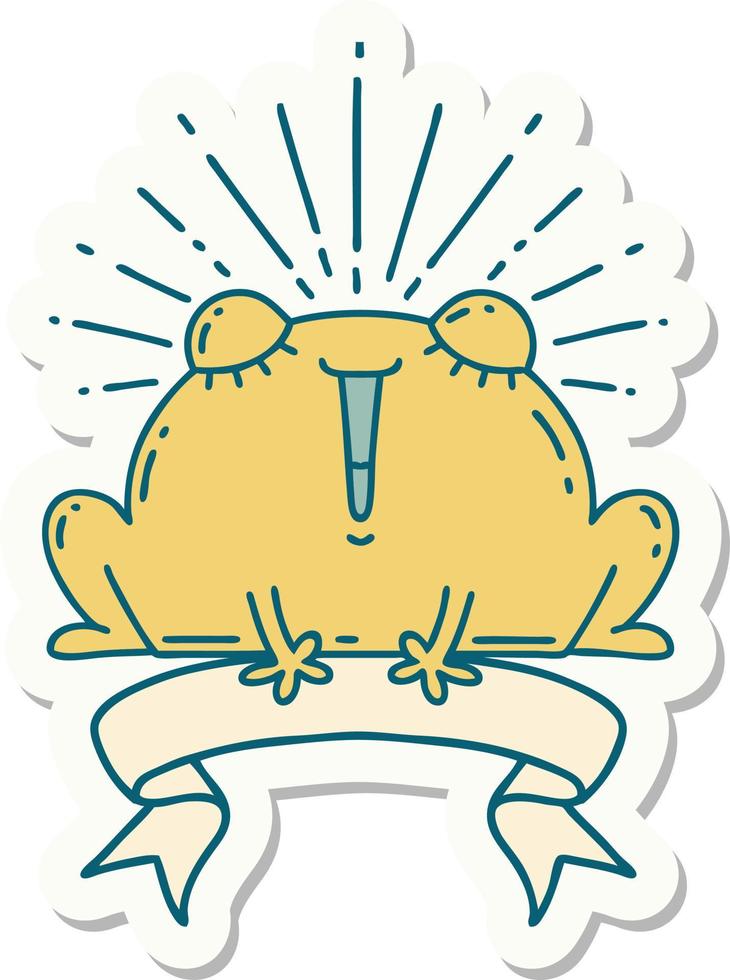 sticker of a tattoo style happy frog vector