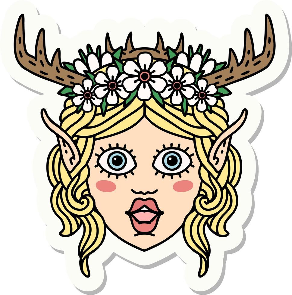 sticker of a elf druid character face vector