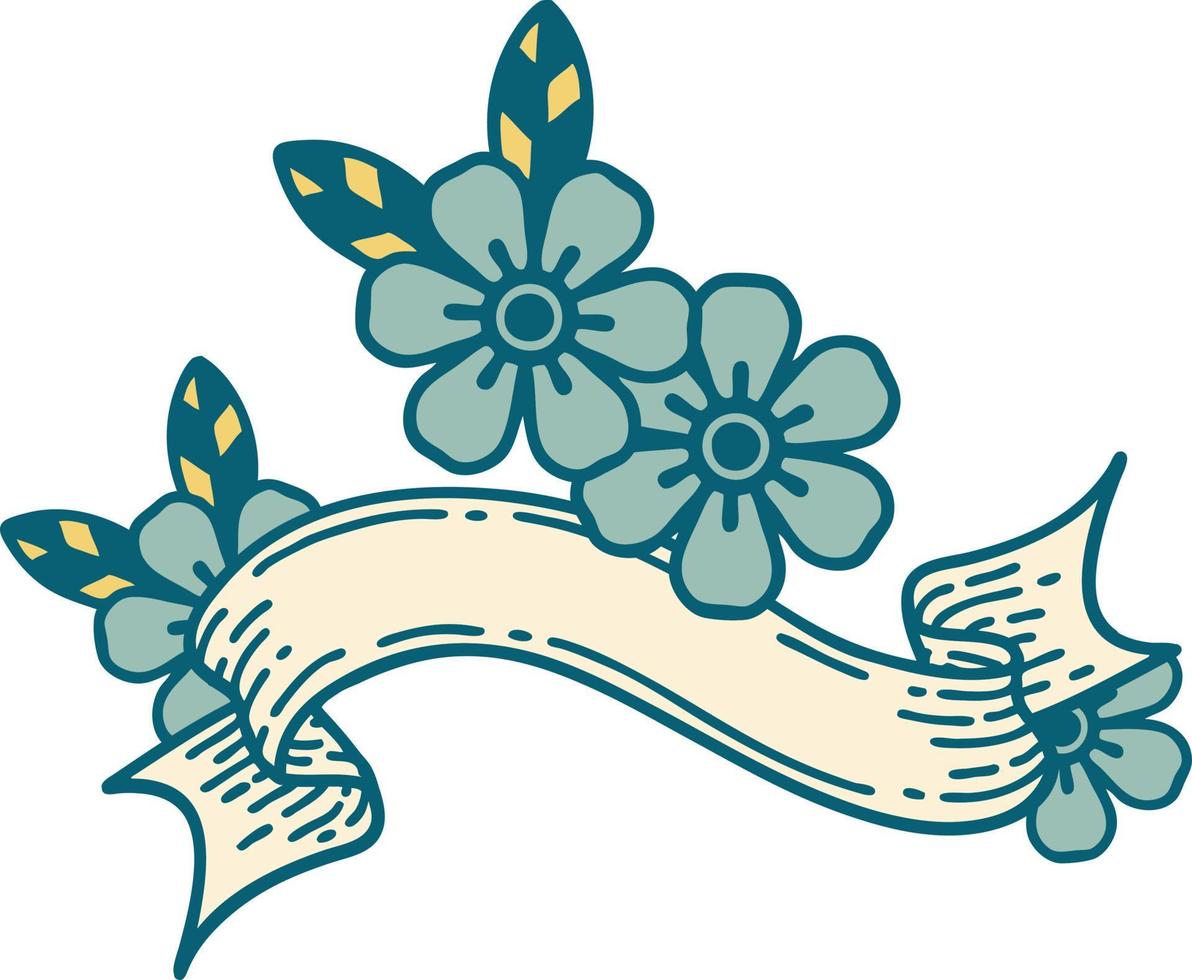 tatuaje tradicional con pancarta de una flor vector