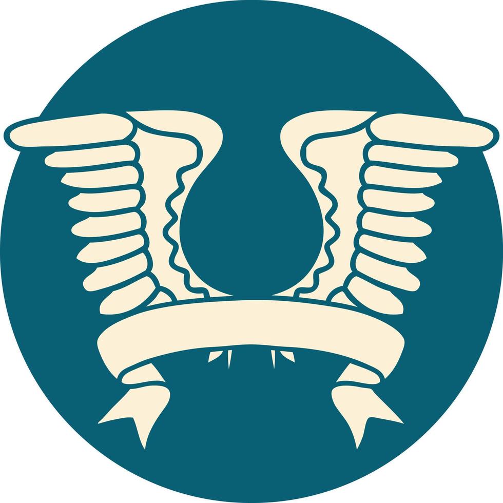 tattoo style icon with banner of a wing vector