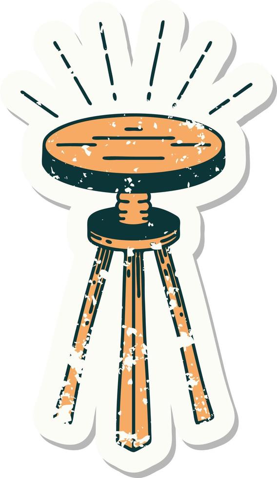 worn old sticker of a tattoo style wooden stool vector