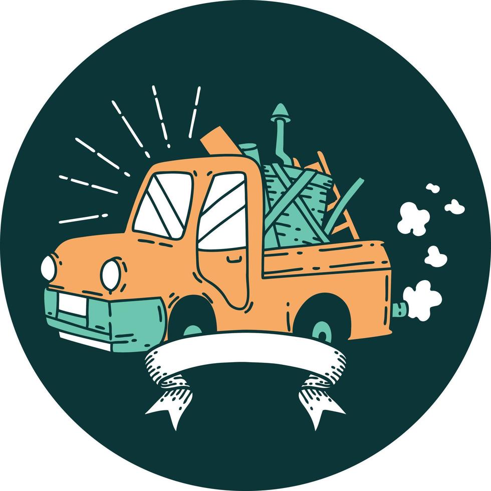 icon of a tattoo style truck carrying junk vector