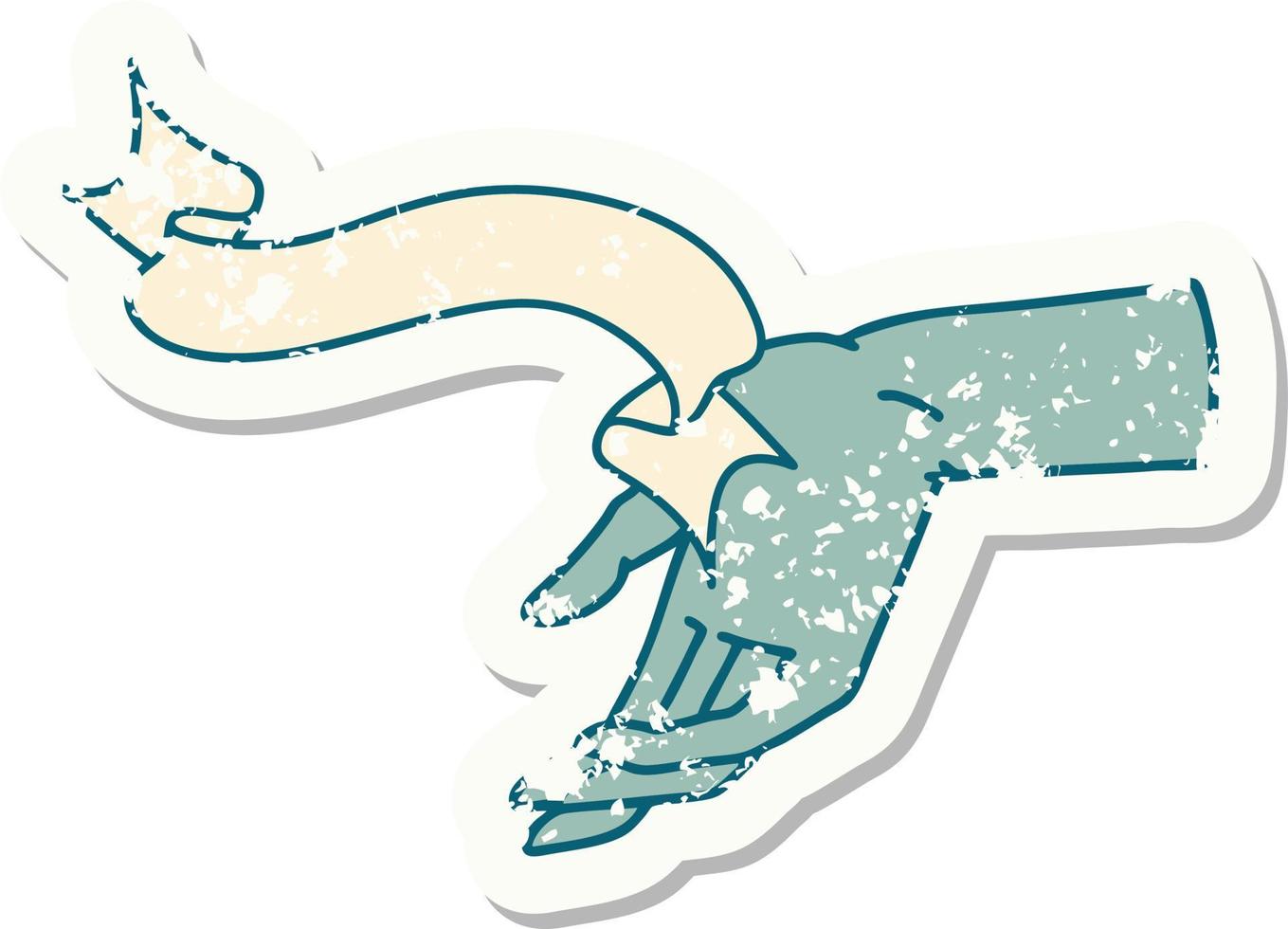 worn old sticker with banner of a hand vector