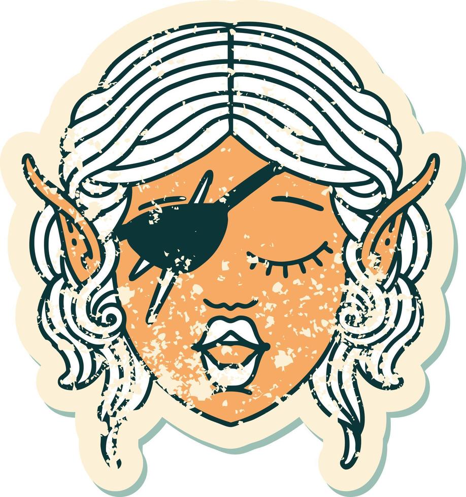 Retro Tattoo Style elf rogue character face vector
