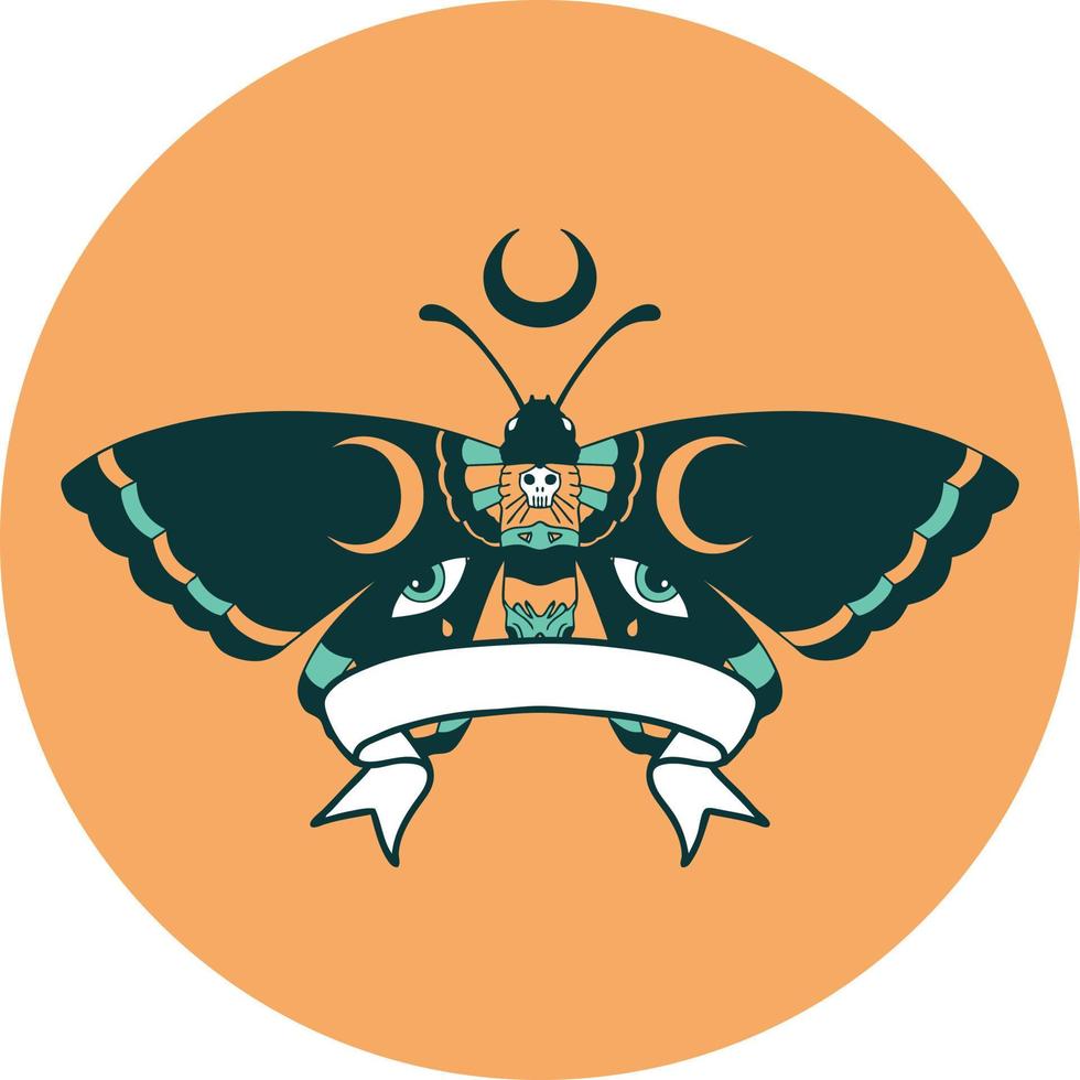 tattoo style icon with banner of a moth vector