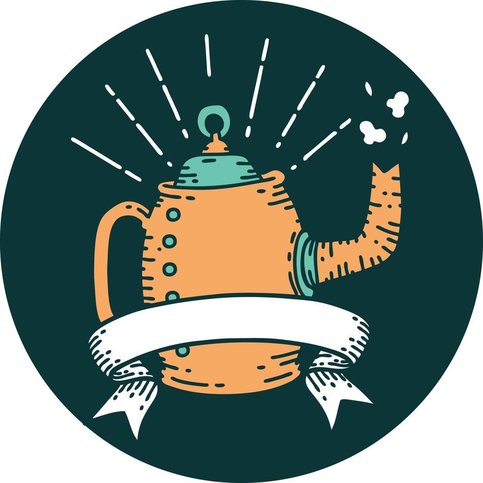 ícono de una vieja cafetera estilo tatuaje humeante vector