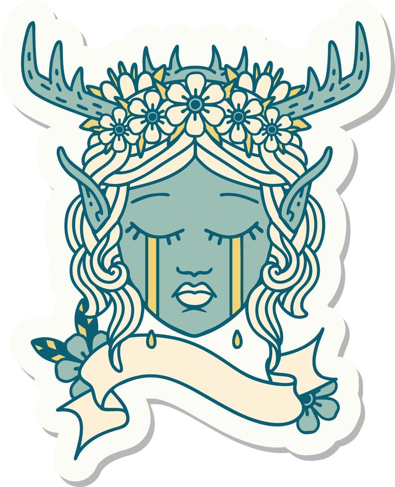 sticker of a sad elf druid character face vector