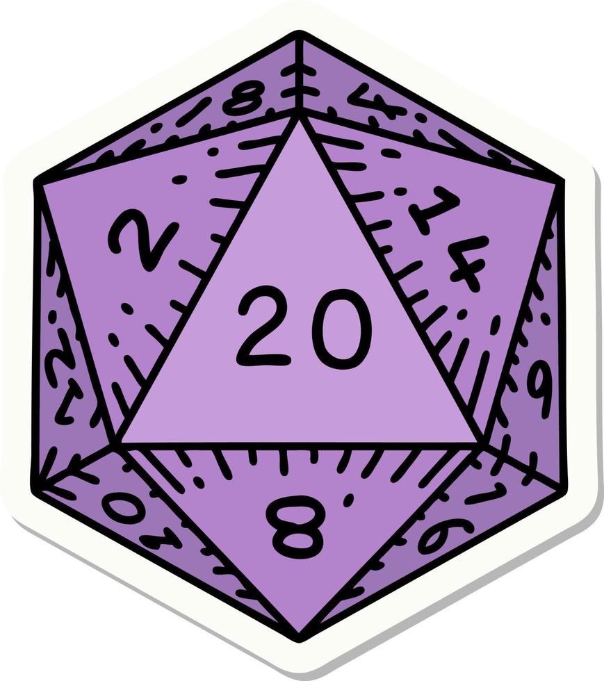 sticker of a natural 20 D20 dice roll vector