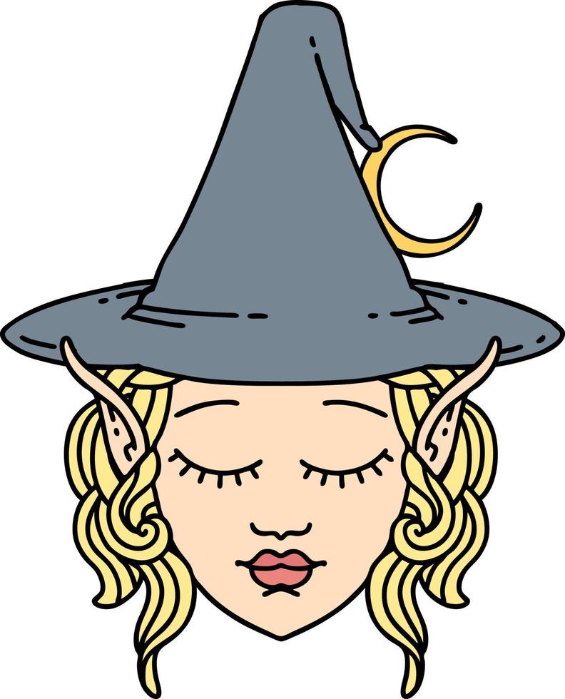 Retro Tattoo Style elf mage character face vector