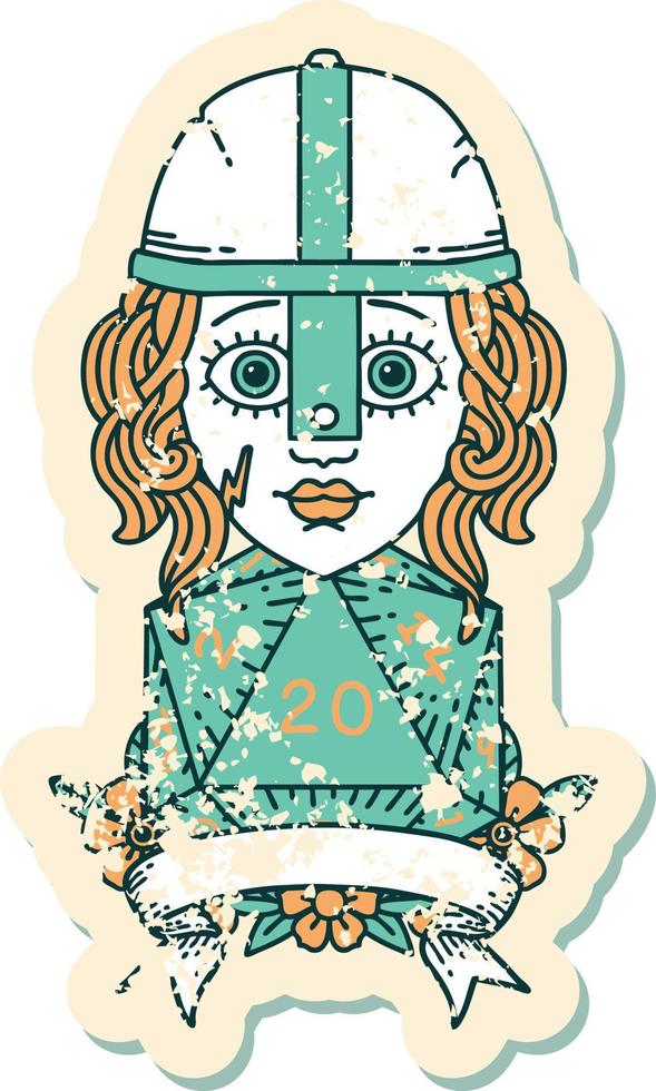 Retro Tattoo Style human fighter with natural 20 roll vector