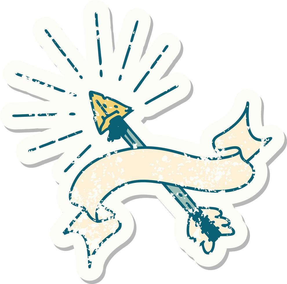 worn old sticker of a tattoo style old flint tip arrow vector