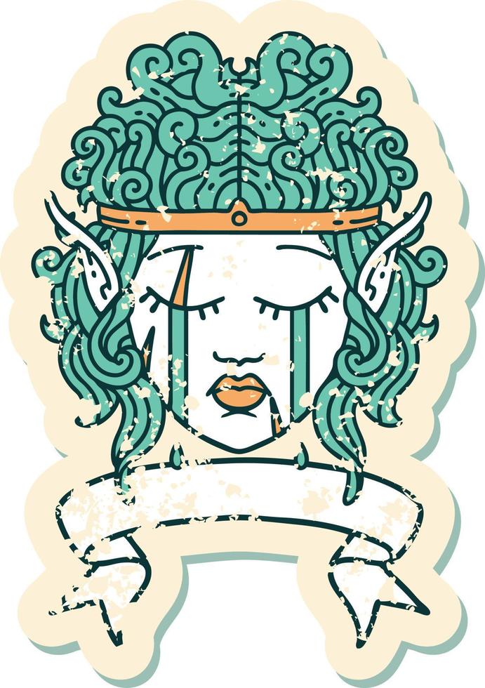 Retro Tattoo Style crying elf barbarian character face with banner vector