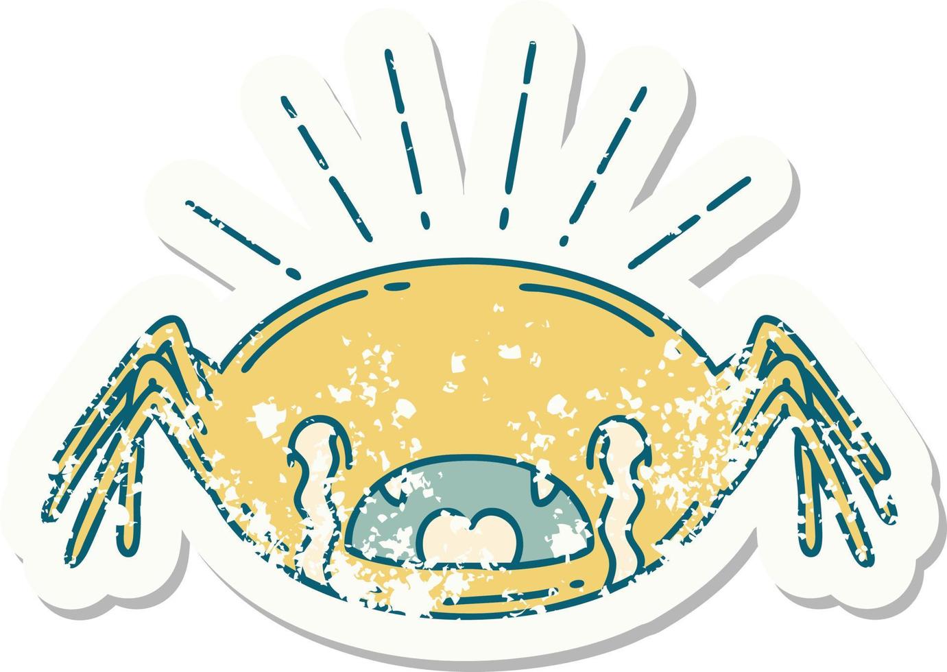 worn old sticker of a tattoo style crying spider vector