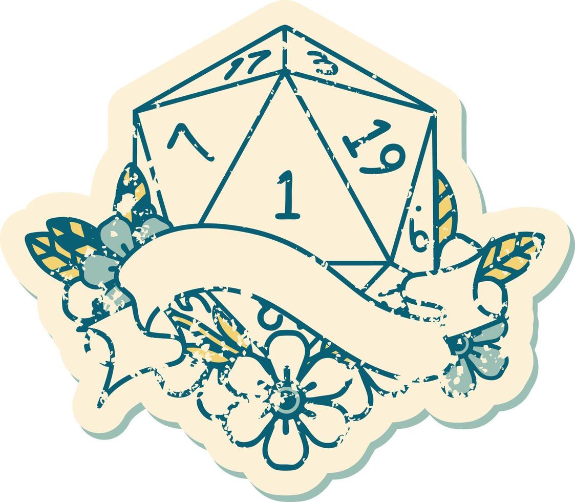 estilo de tatuaje retro natural uno d20 tirada de dados vector