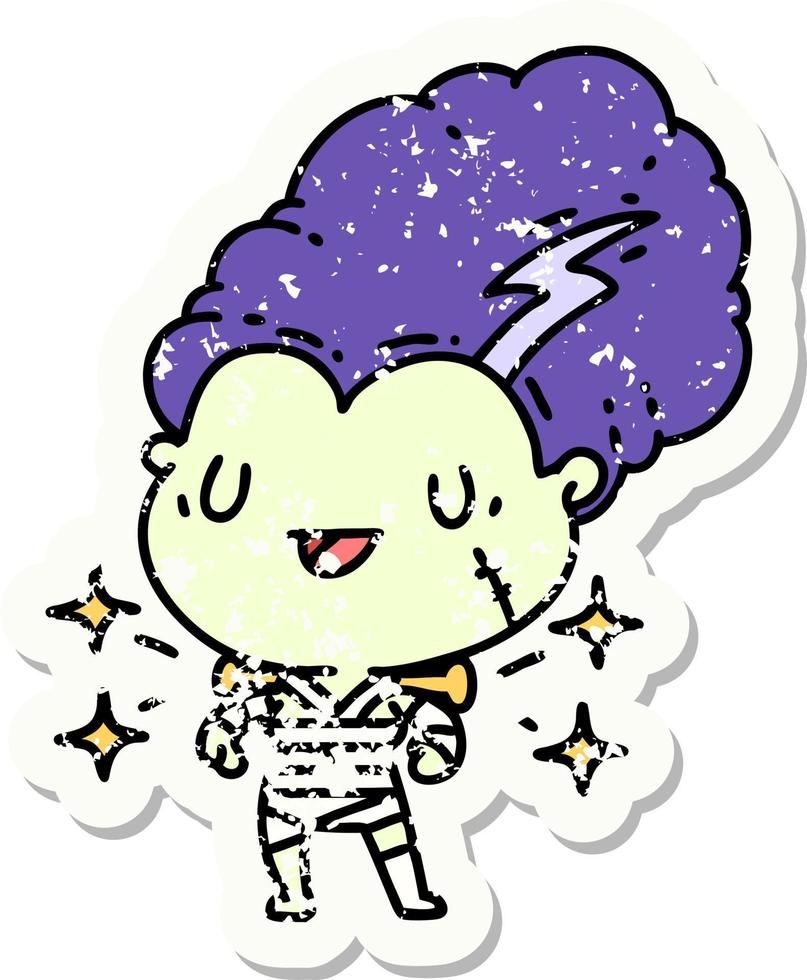 worn old sticker of a tattoo style undead zombie bride character vector