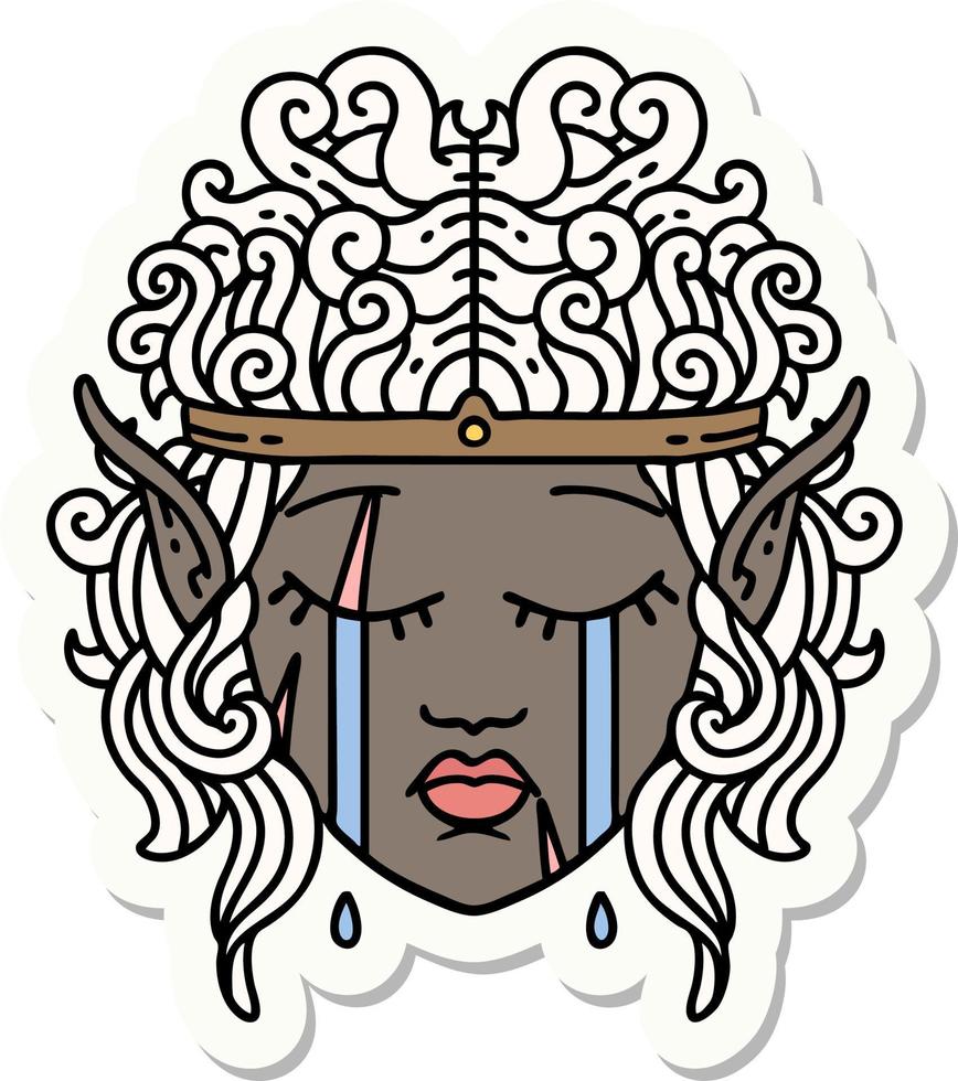 sticker of a crying elf barbarian character face vector
