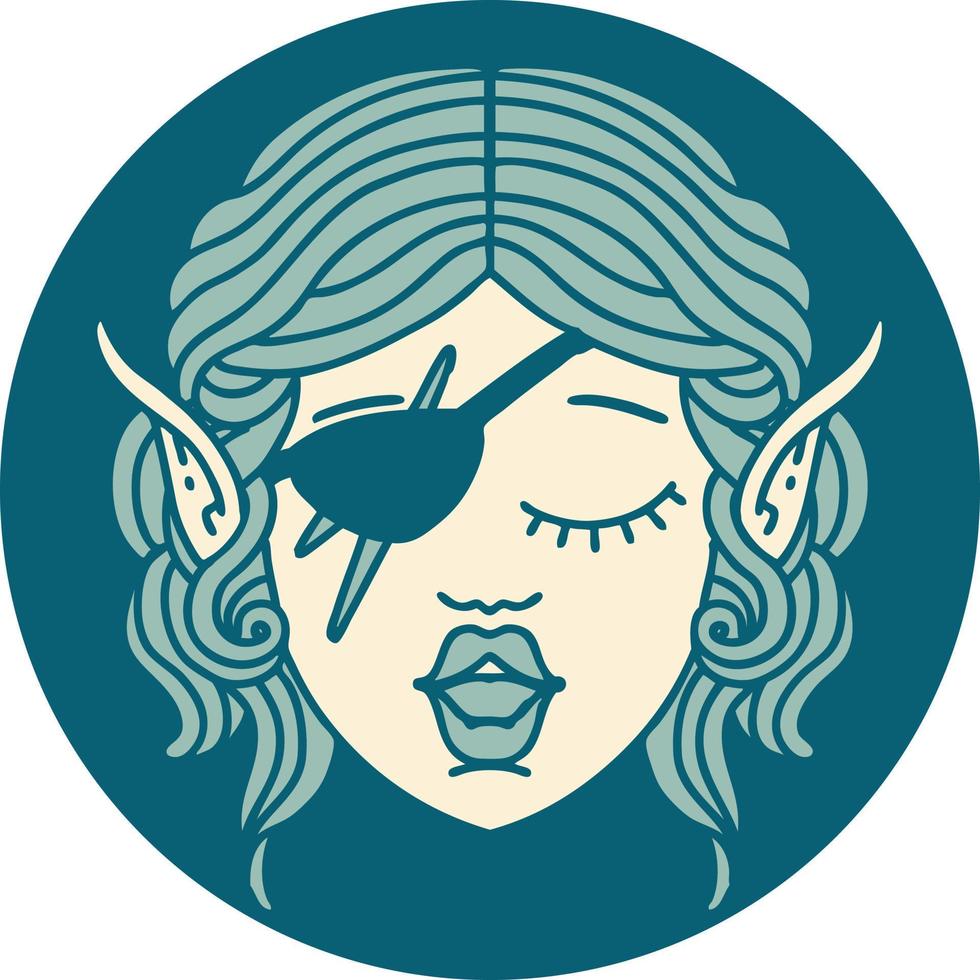 Retro Tattoo Style elf rogue character face vector