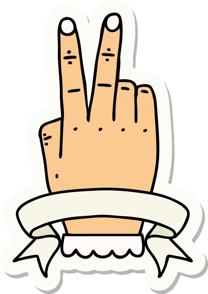 sticker of a victory v hand gesture with banner vector