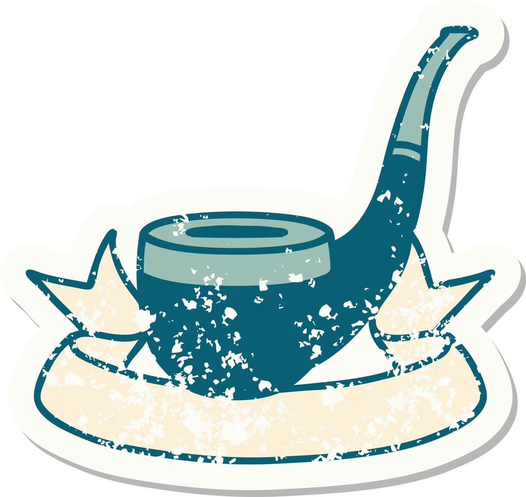 worn old sticker with banner of a smokers pipe vector