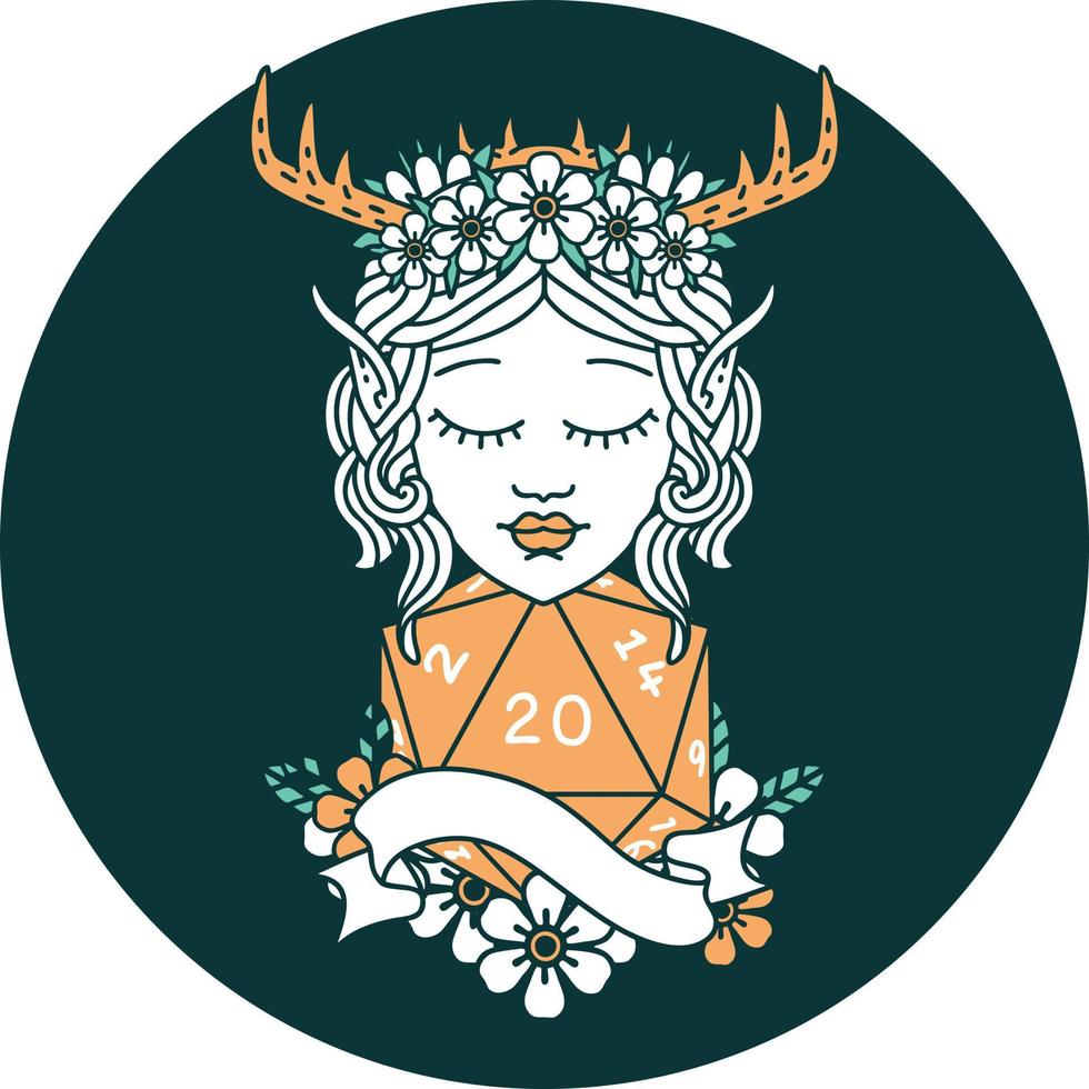 icon of elf druid with natural twenty dice roll vector