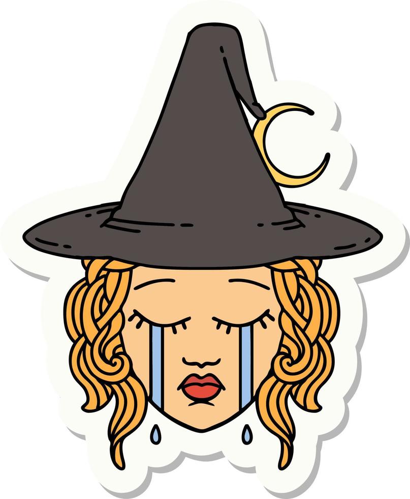 sticker of a crying human witch character vector
