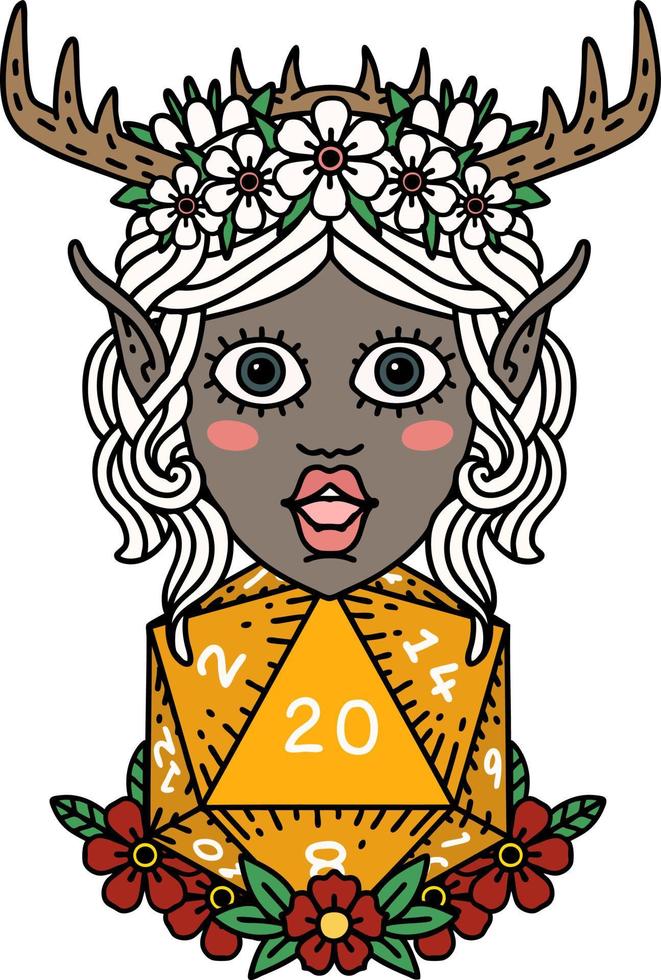 Retro Tattoo Style elf druid character face vector