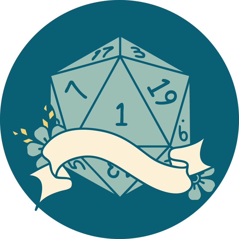 estilo de tatuaje retro natural uno d20 tirada de dados vector