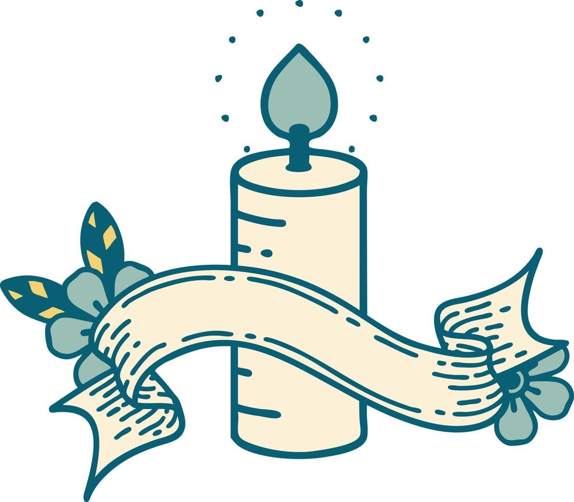 traditional tattoo with banner of a candle vector