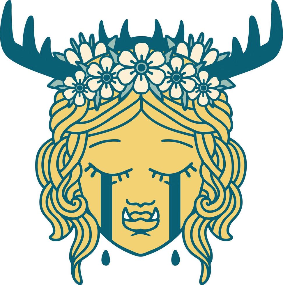 Retro Tattoo Style sad half orc druid character face vector
