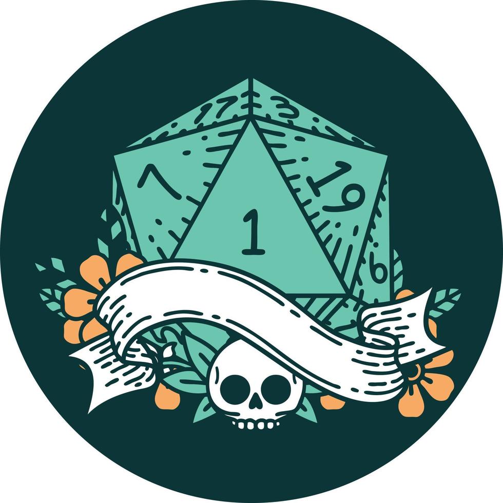 icon of natural one d20 dice roll vector